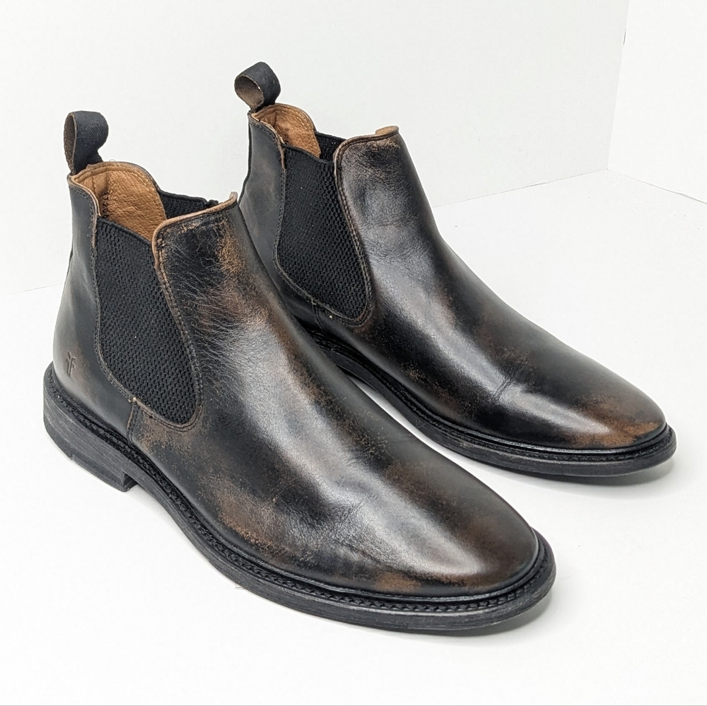 Frye Paul Chelsea Boots, Brown/Black Leather, Mens 8